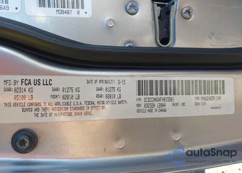 2015 Chrysler 300 Limited from USA, damaged, VIN 2C3CCAAGXFH815501